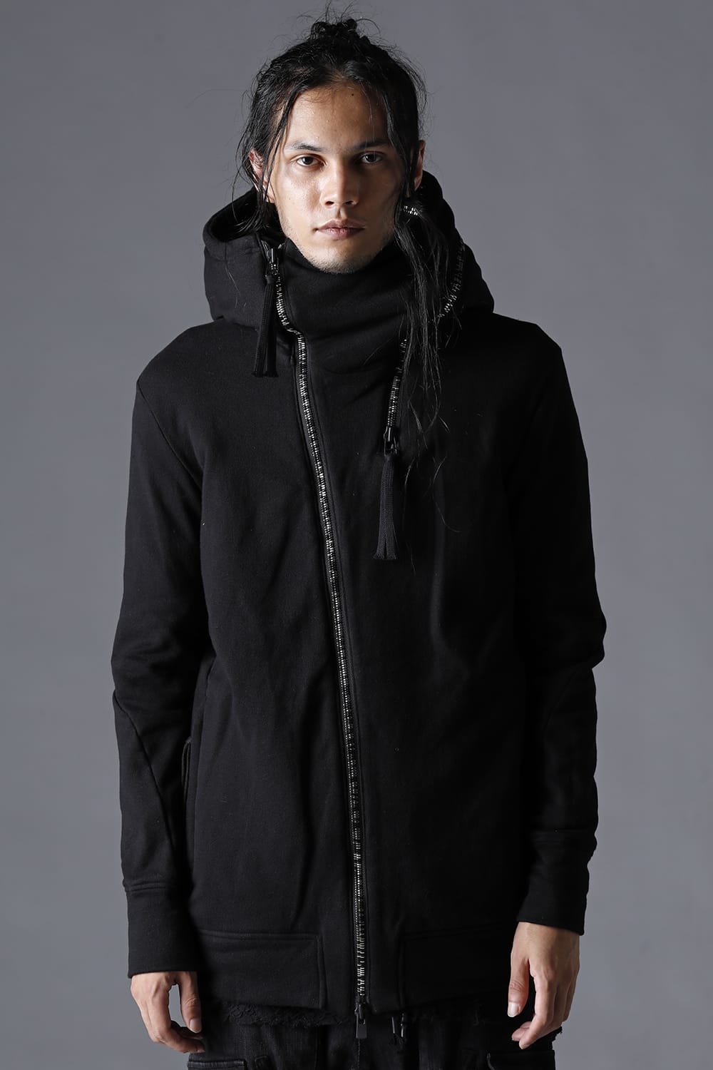 Double Zipper Hooded Jacket w/Untwisted Yarn Fleece Lining Black