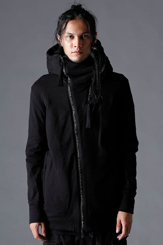 Double Zipper Hooded Jacket w/Untwisted Yarn Fleece Lining Black