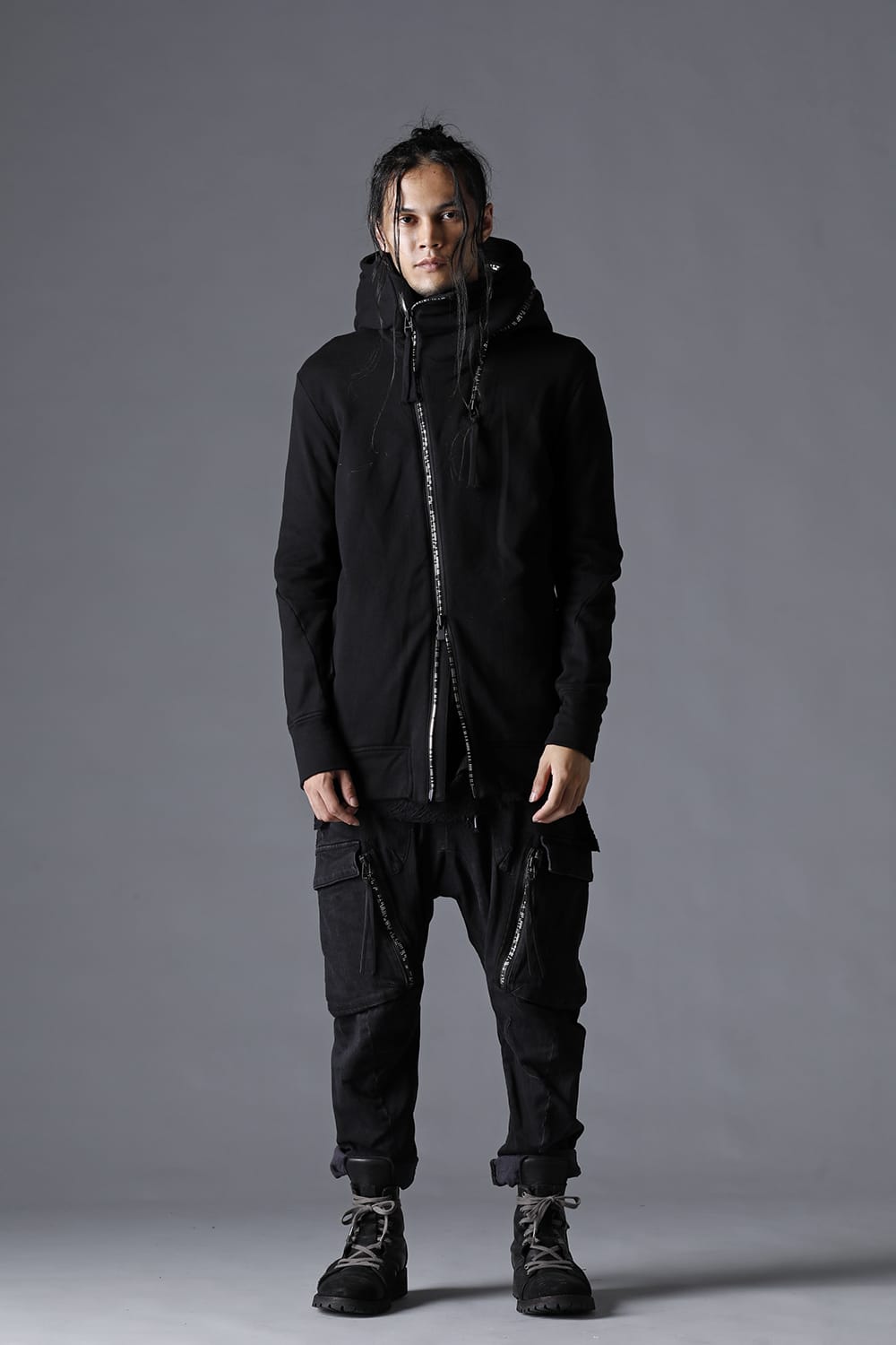 Double Zipper Hooded Jacket w/Untwisted Yarn Fleece Lining Black