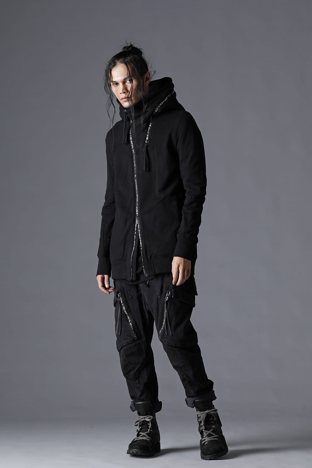 Double Zipper Hooded Jacket w/Untwisted Yarn Fleece Lining Black