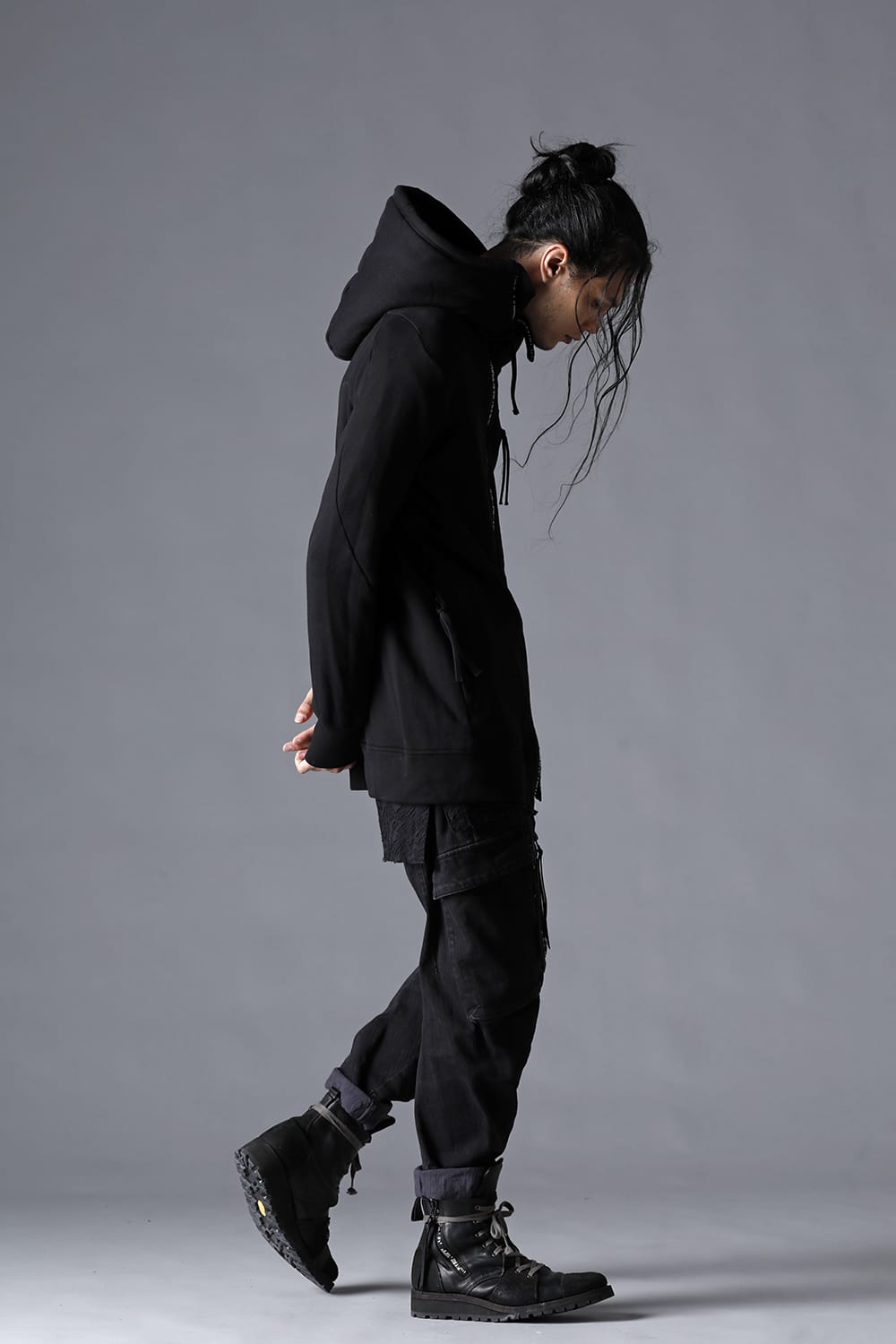 Double Zipper Hooded Jacket w/Untwisted Yarn Fleece Lining Black