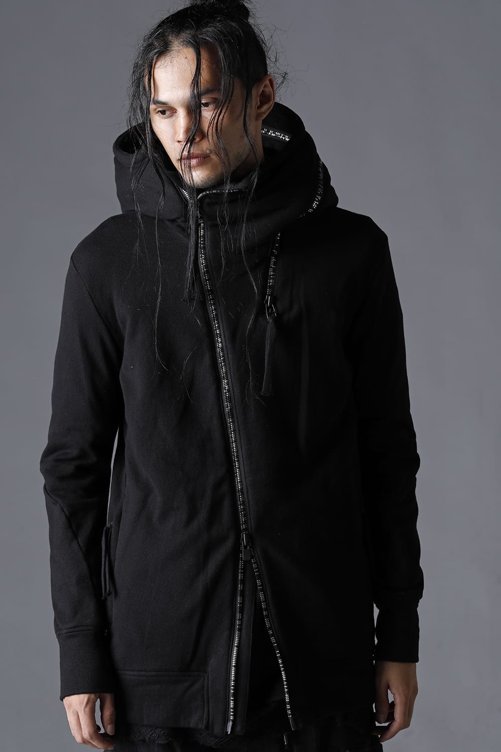 Double Zipper Hooded Jacket w/Untwisted Yarn Fleece Lining Black