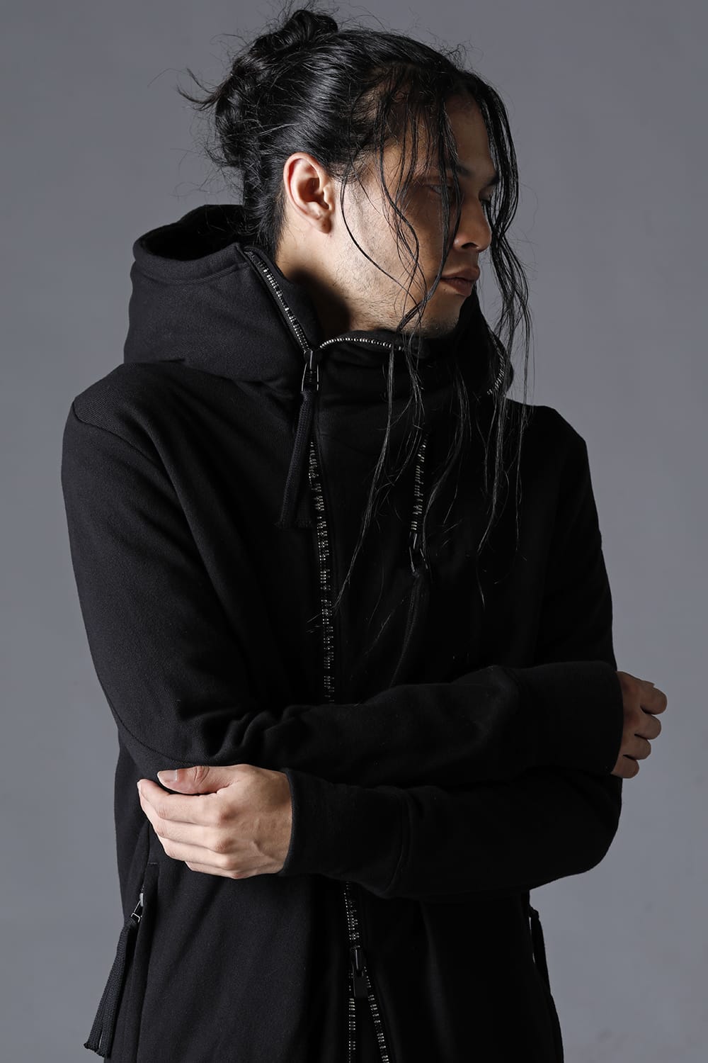 Double Zipper Hooded Jacket w/Untwisted Yarn Fleece Lining Black