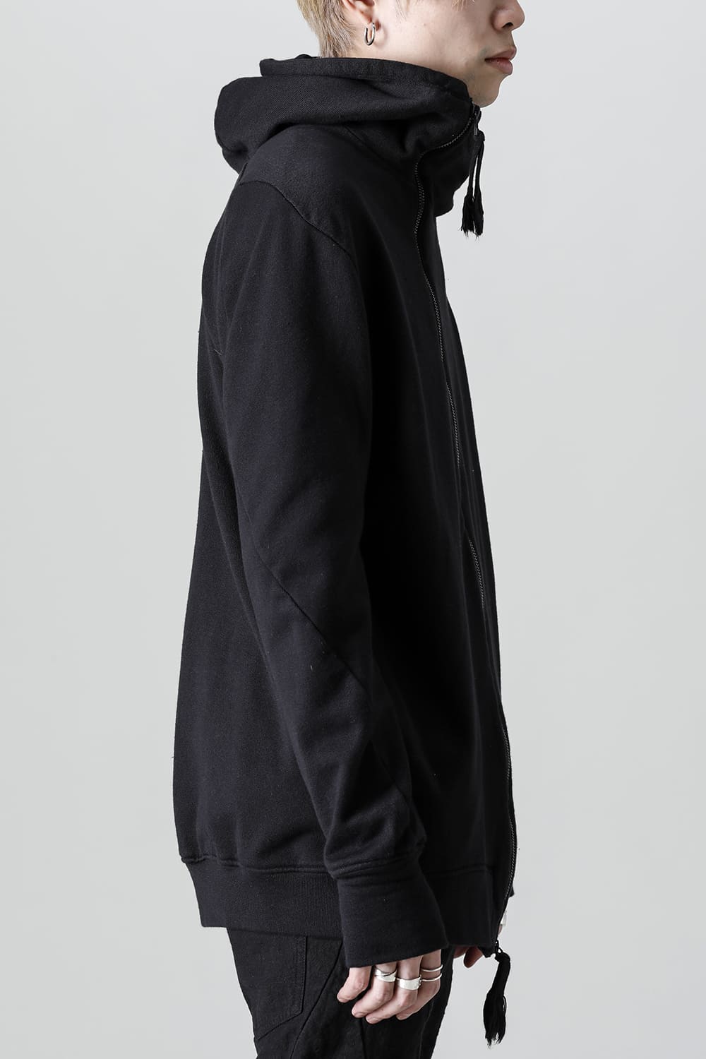 Cold Dyed Untwisted Soft Cotton JerseyZipper Hoodie  Black