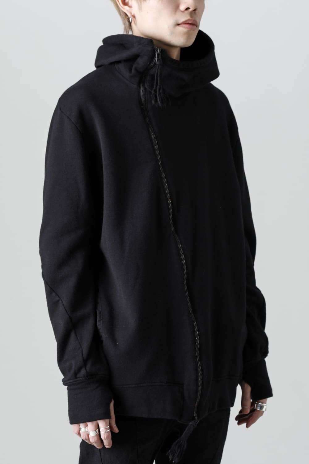 Cold Dyed Untwisted Soft Cotton JerseyZipper Hoodie  Black