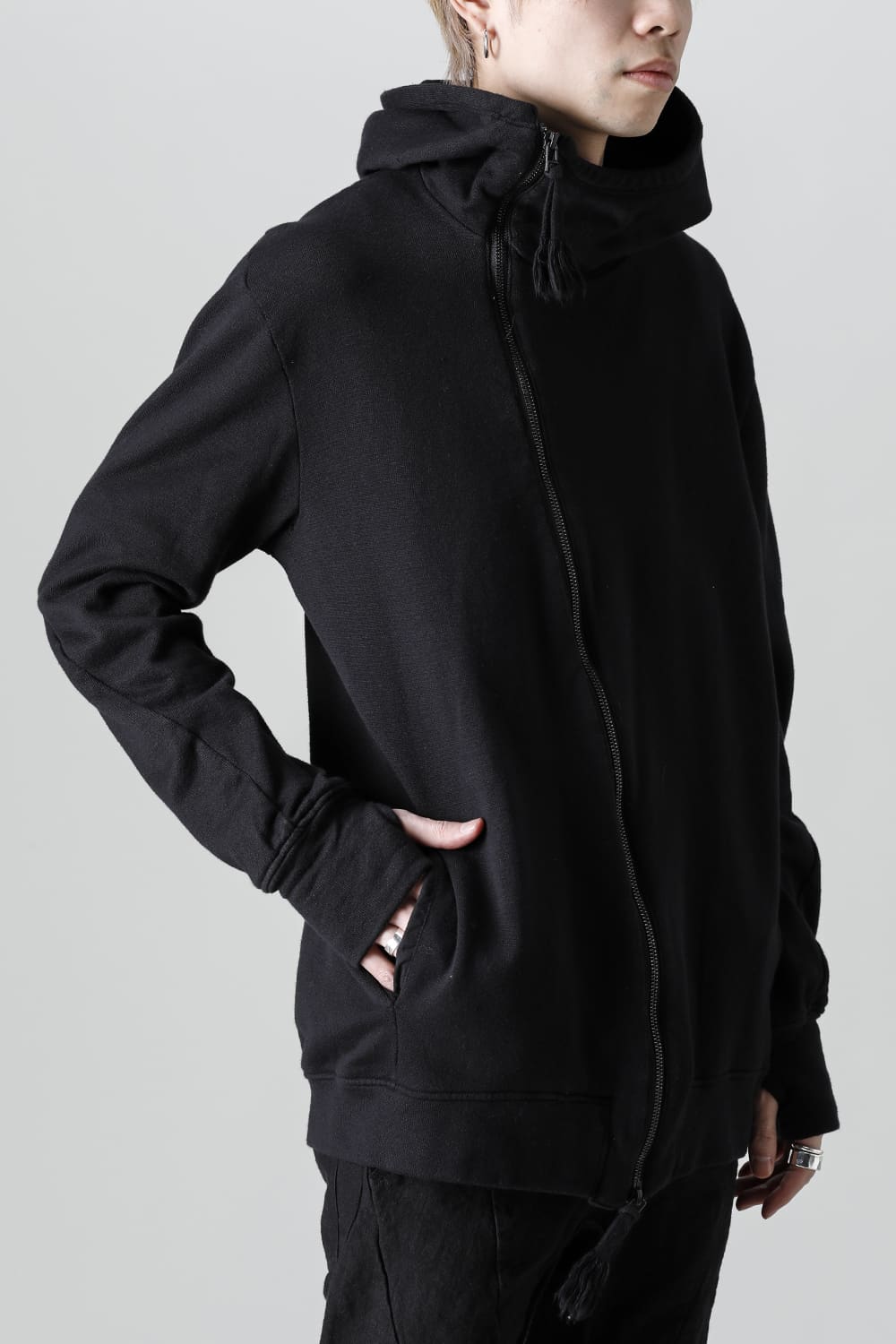 Cold Dyed Untwisted Soft Cotton JerseyZipper Hoodie  Black