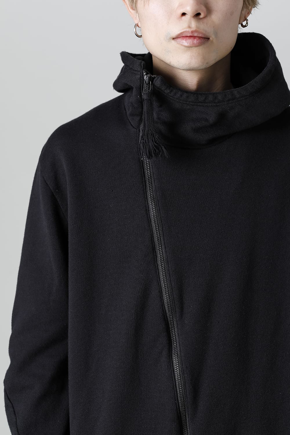 Cold Dyed Untwisted Soft Cotton JerseyZipper Hoodie  Black