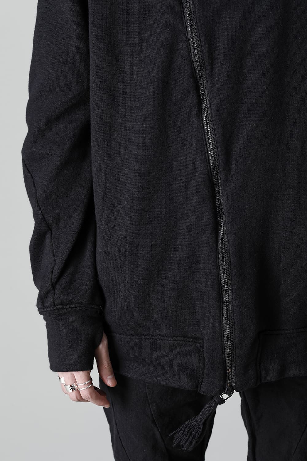 Cold Dyed Untwisted Soft Cotton JerseyZipper Hoodie  Black