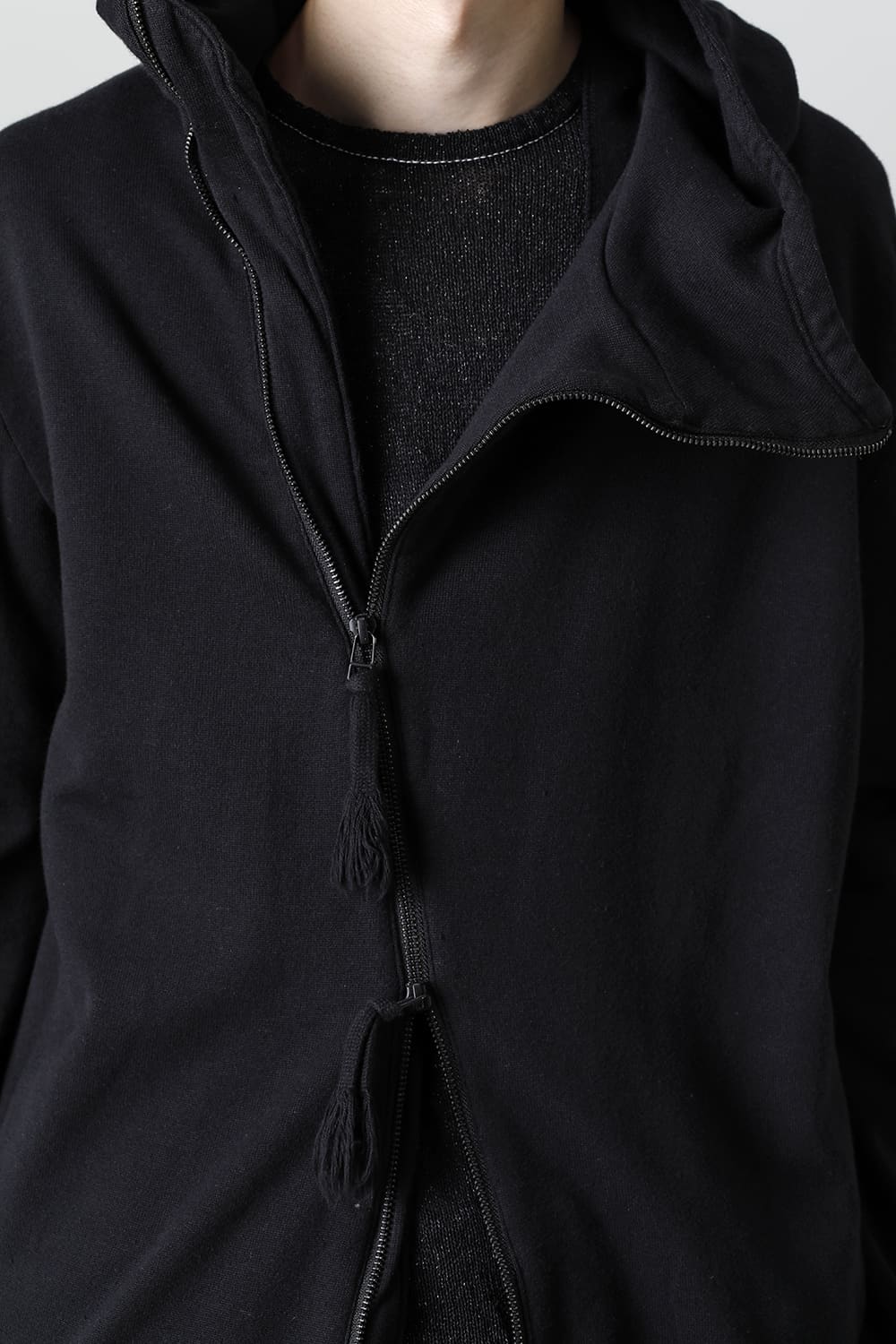 Cold Dyed Untwisted Soft Cotton JerseyZipper Hoodie  Black