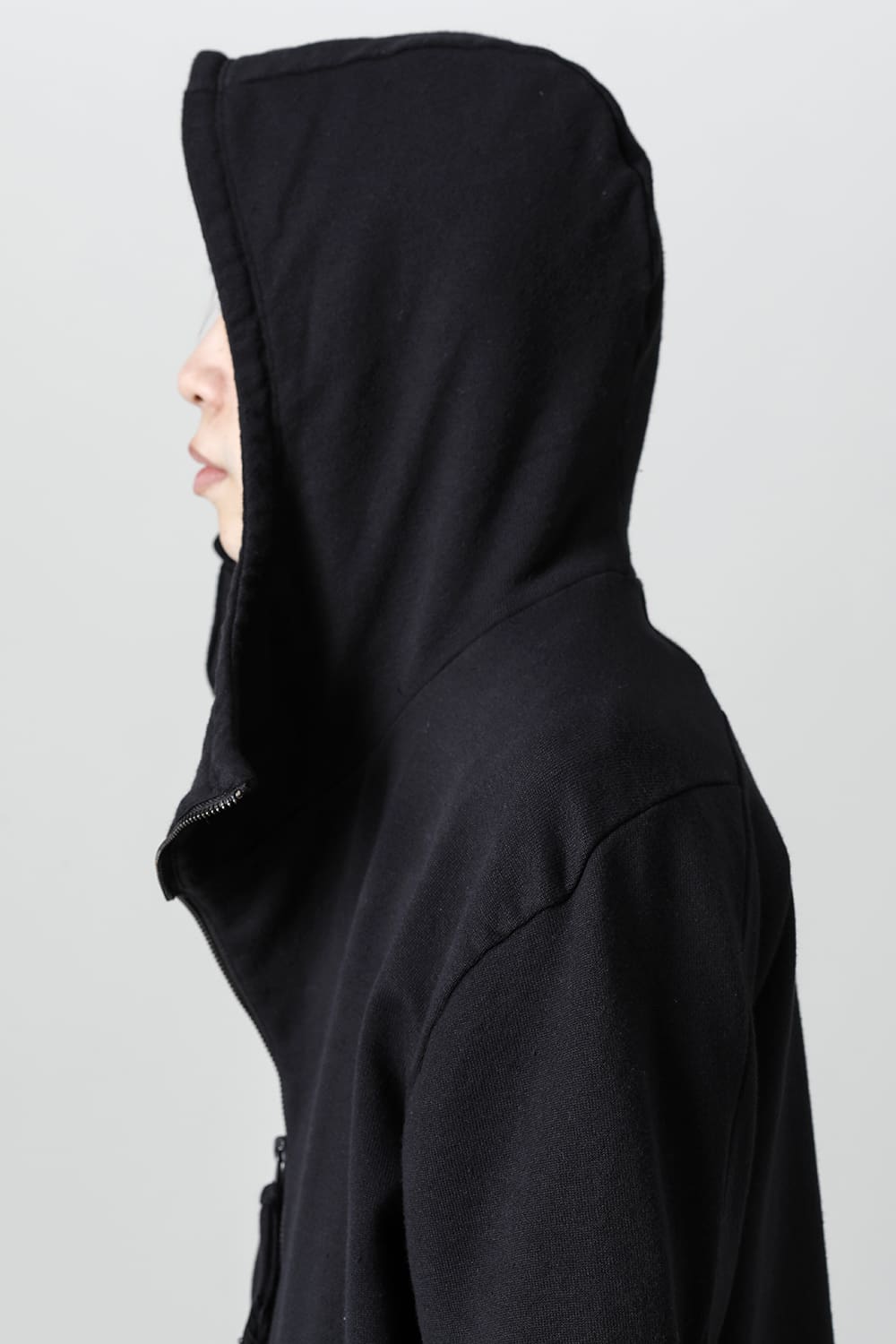 Cold Dyed Untwisted Soft Cotton JerseyZipper Hoodie  Black