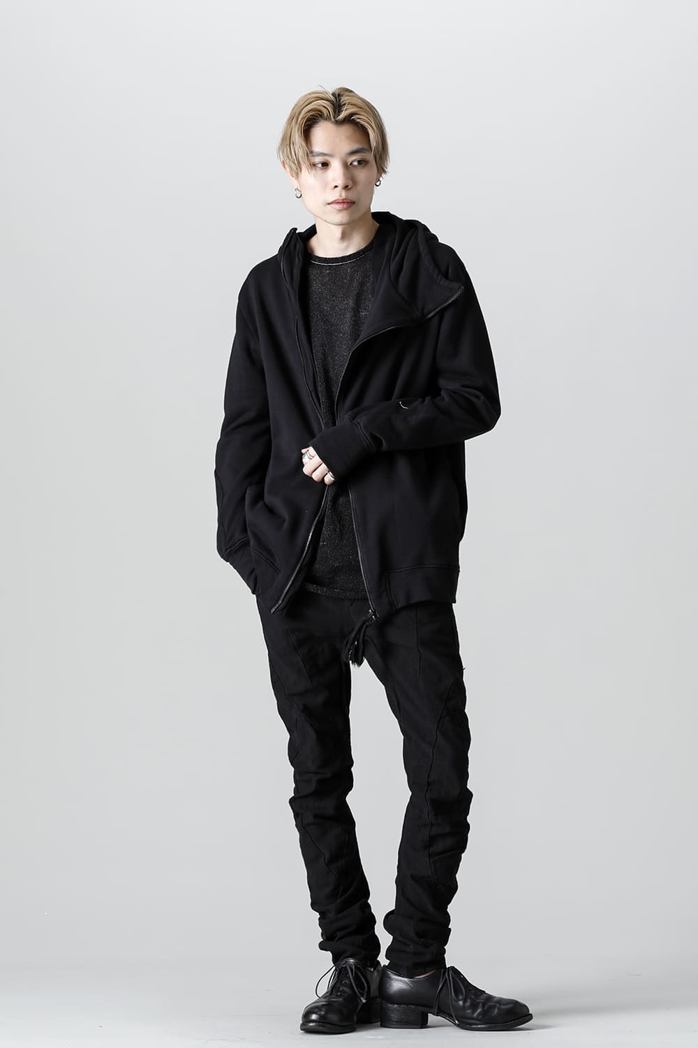 Cold Dyed Untwisted Soft Cotton JerseyZipper Hoodie  Black