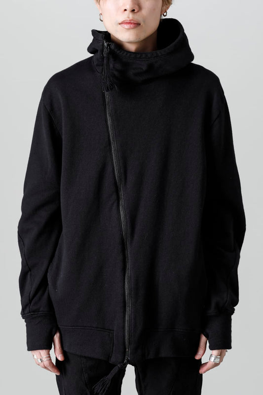 Cold Dyed Untwisted Soft Cotton JerseyZipper Hoodie  Black