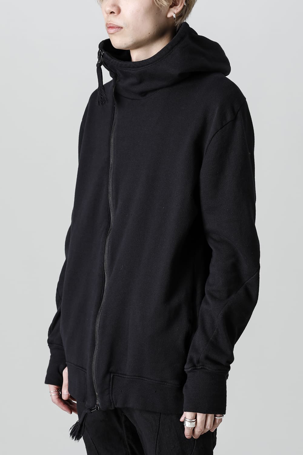 Cold Dyed Untwisted Soft Cotton JerseyZipper Hoodie  Black