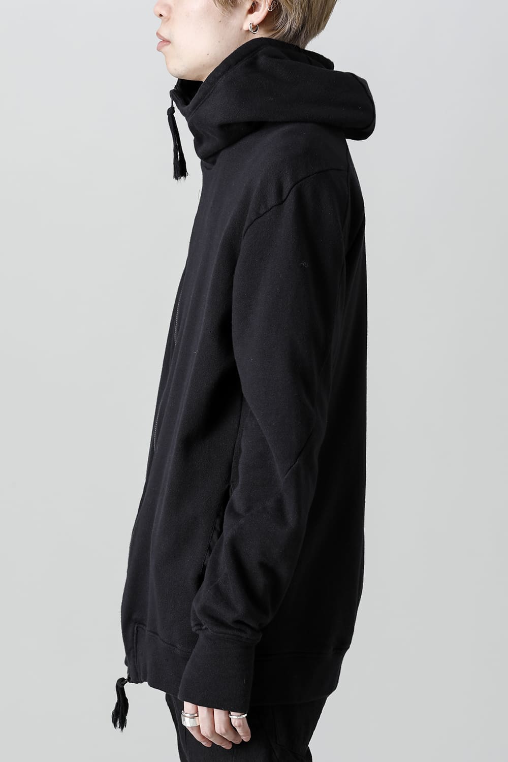 Cold Dyed Untwisted Soft Cotton JerseyZipper Hoodie  Black