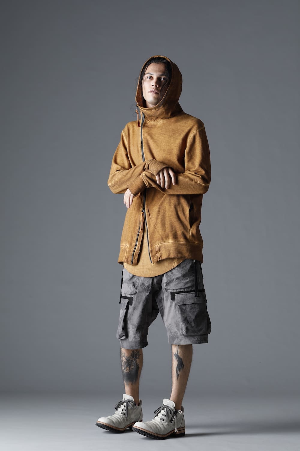 Cold Dyed Untwisted Soft Cotton JerseyZipper Hoodie  Mustard