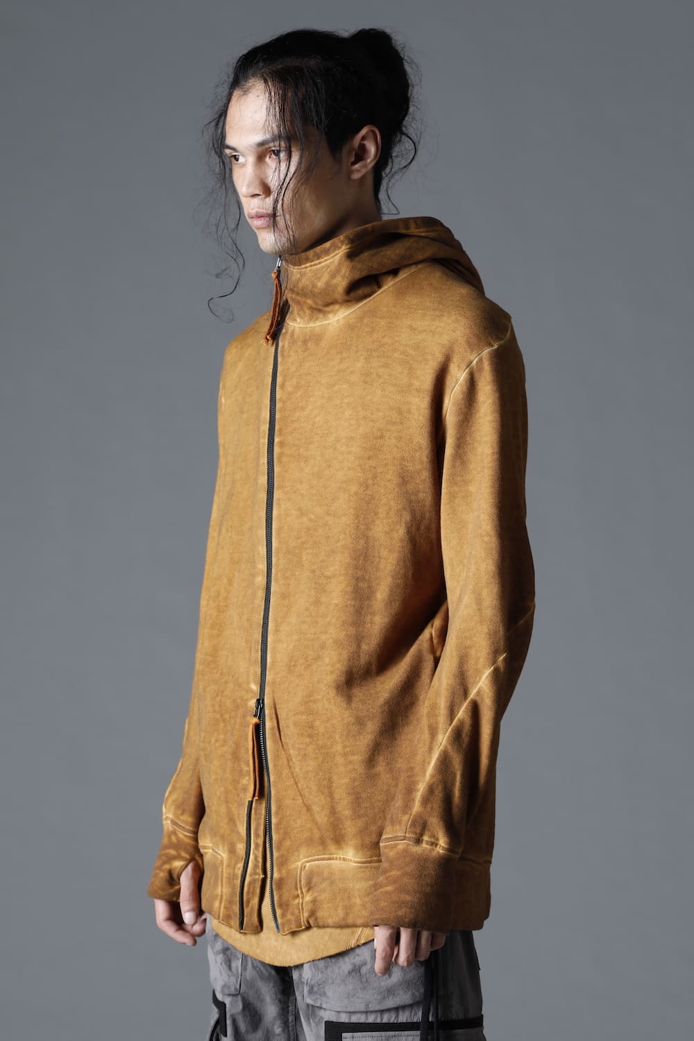 Cold Dyed Untwisted Soft Cotton JerseyZipper Hoodie  Mustard