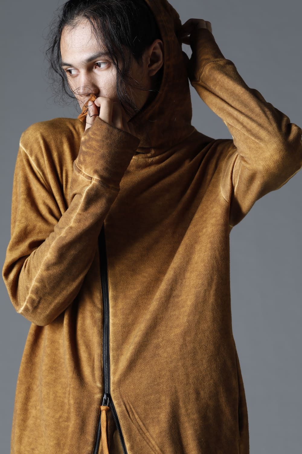 Cold Dyed Untwisted Soft Cotton JerseyZipper Hoodie  Mustard