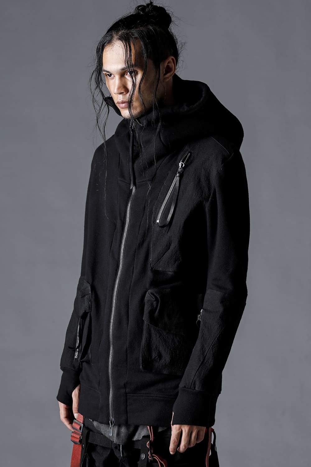 Untwisted Fleece Lining x Dimple-Cotton Rip-Stop Hooded Jacket Black