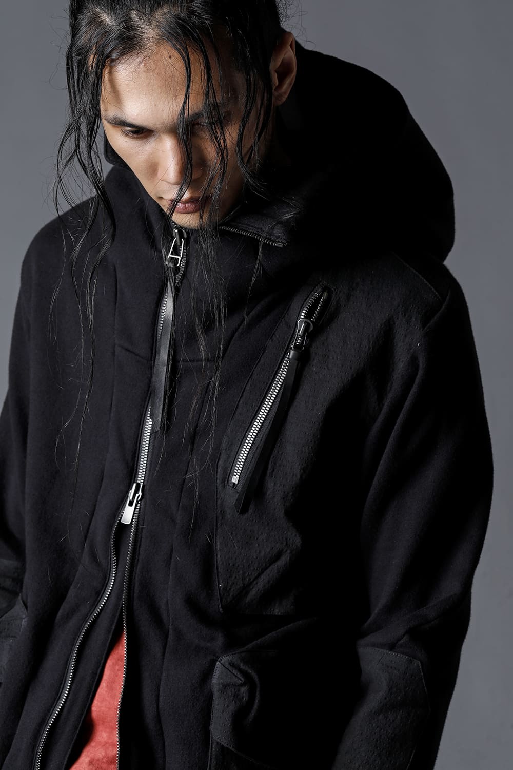 Untwisted Fleece Lining x Dimple-Cotton Rip-Stop Hooded Jacket Black