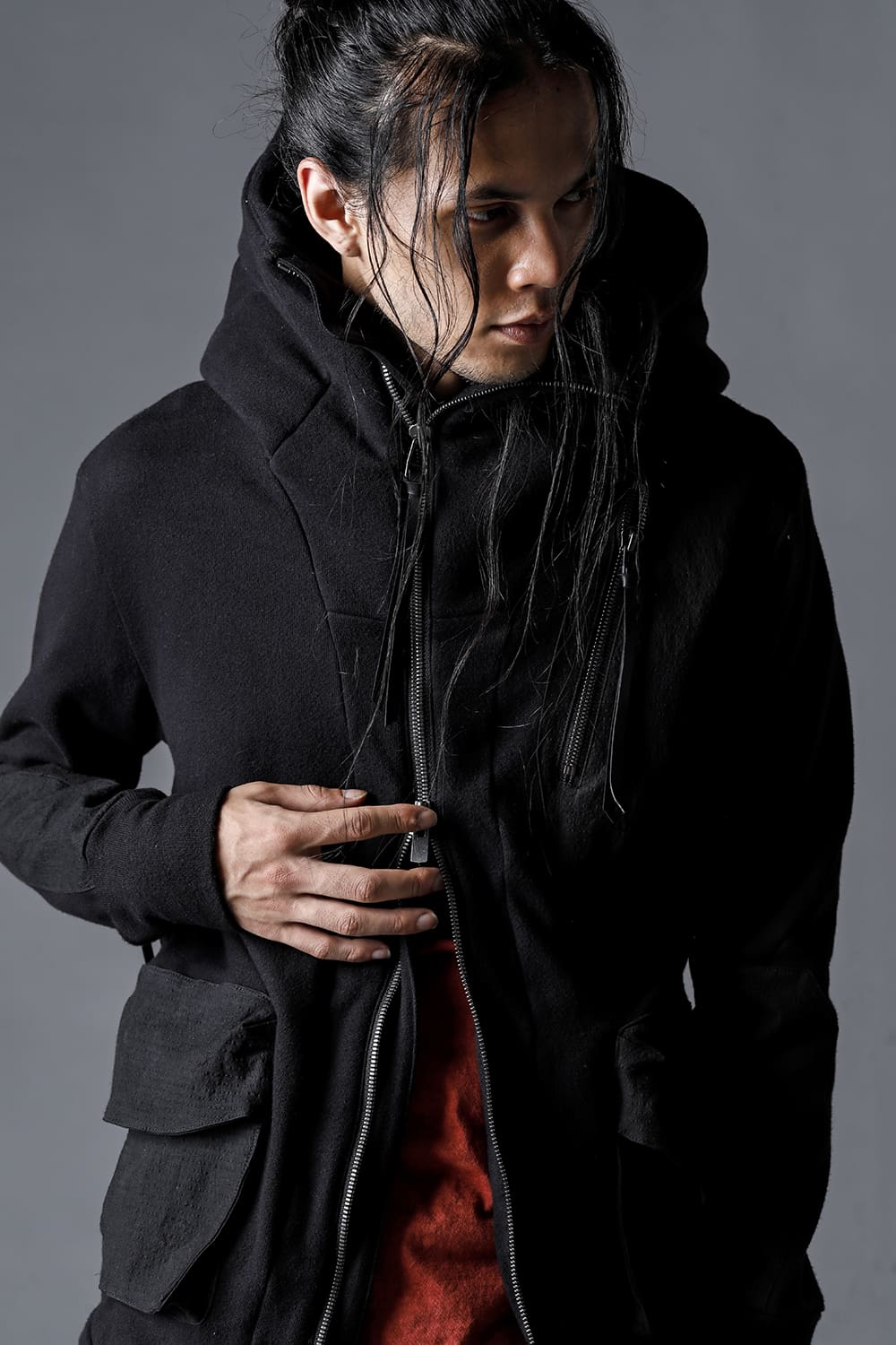 Untwisted Fleece Lining x Dimple-Cotton Rip-Stop Hooded Jacket Black