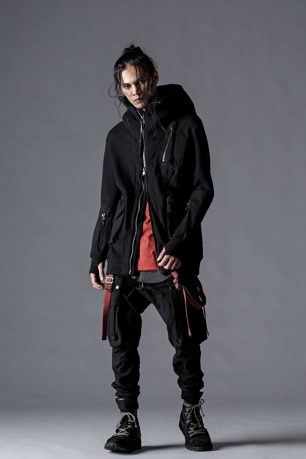 Untwisted Fleece Lining x Dimple-Cotton Rip-Stop Hooded Jacket Black