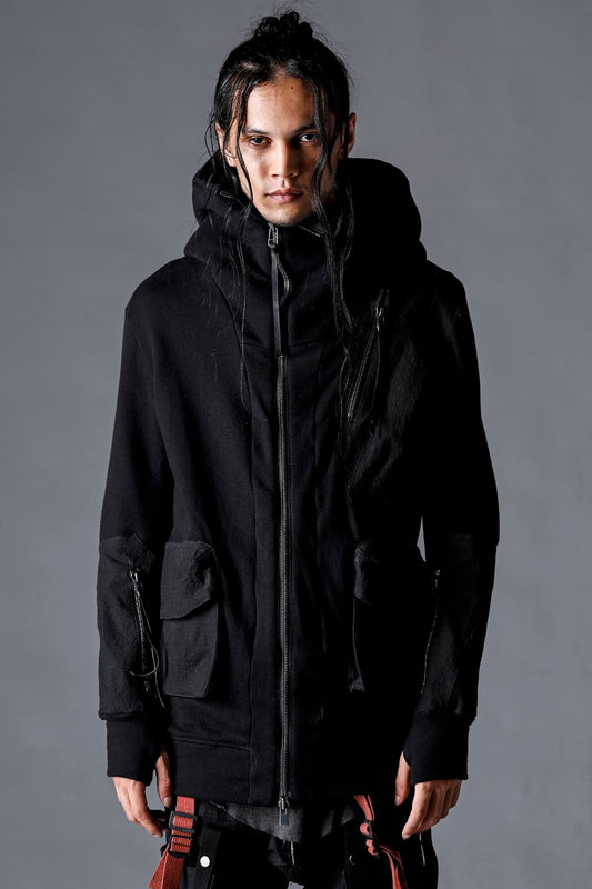 Untwisted Fleece Lining x Dimple-Cotton Rip-Stop Hooded Jacket Black