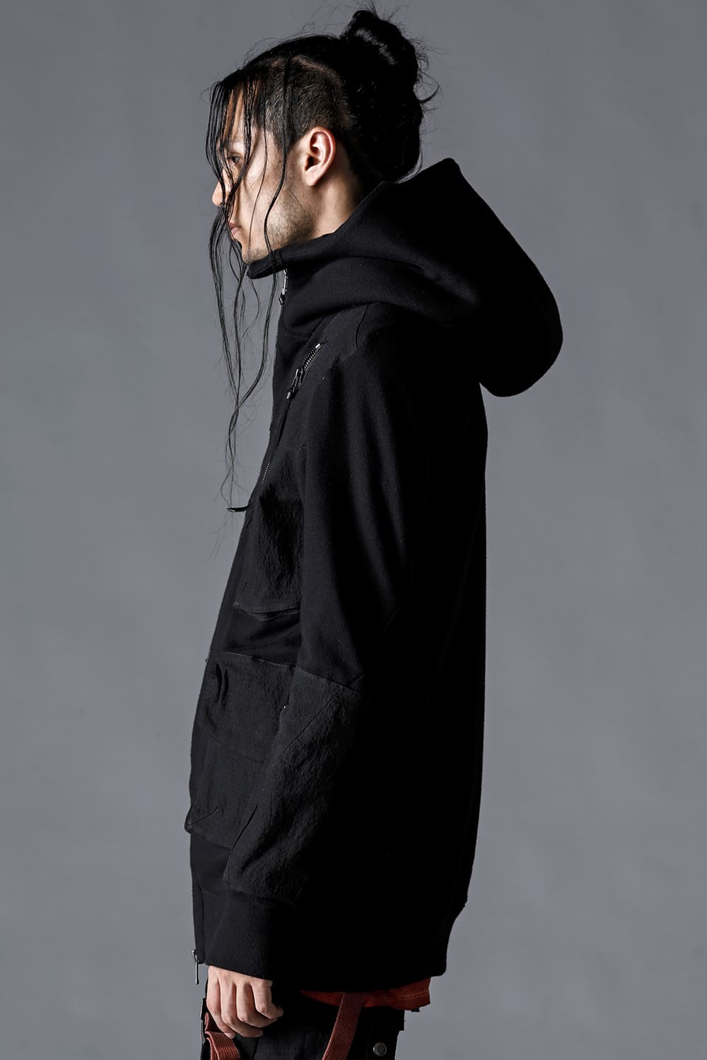 Untwisted Fleece Lining x Dimple-Cotton Rip-Stop Hooded Jacket Black