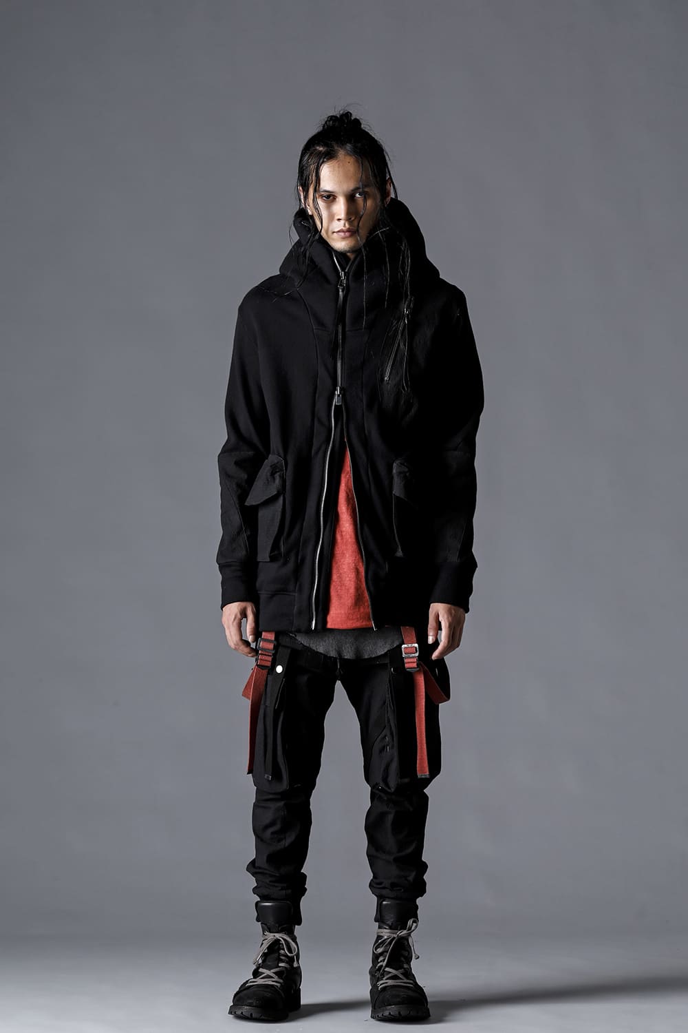 Untwisted Fleece Lining x Dimple-Cotton Rip-Stop Hooded Jacket Black