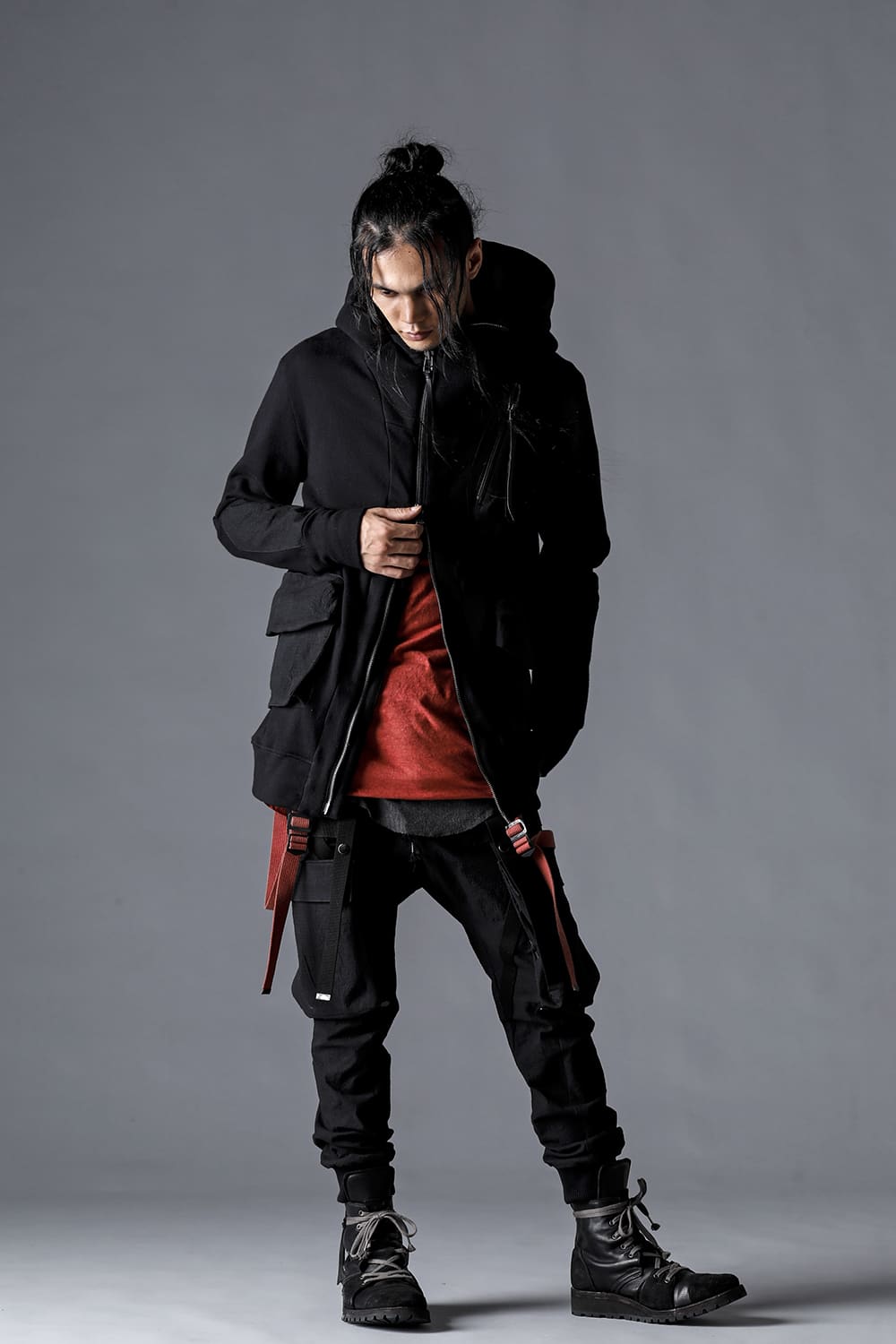 Untwisted Fleece Lining x Dimple-Cotton Rip-Stop Hooded Jacket Black