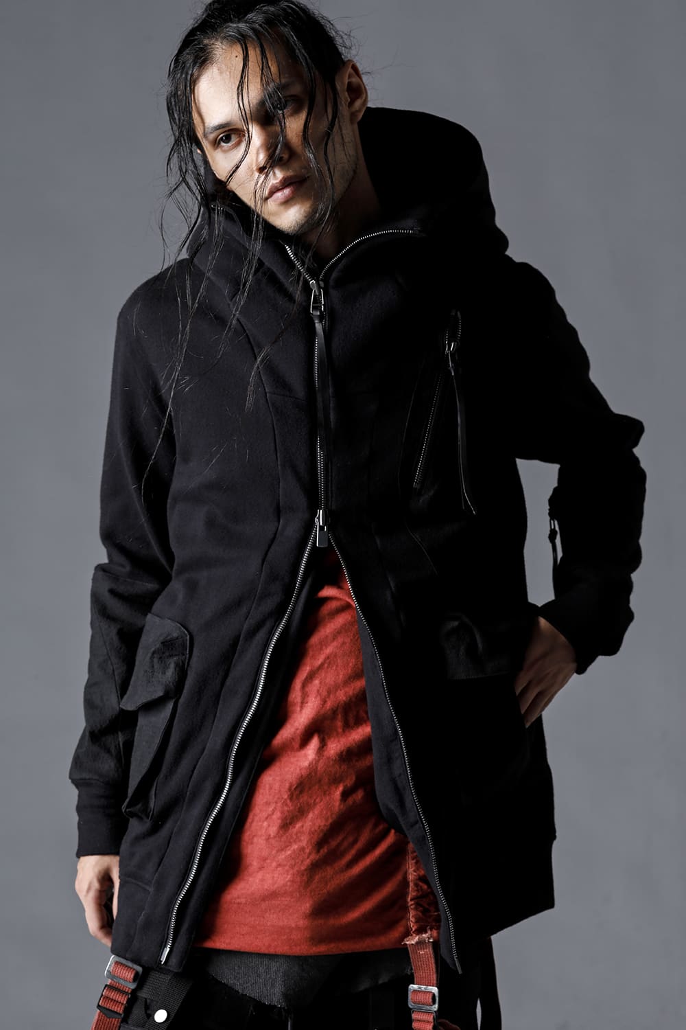 Untwisted Fleece Lining x Dimple-Cotton Rip-Stop Hooded Jacket Black