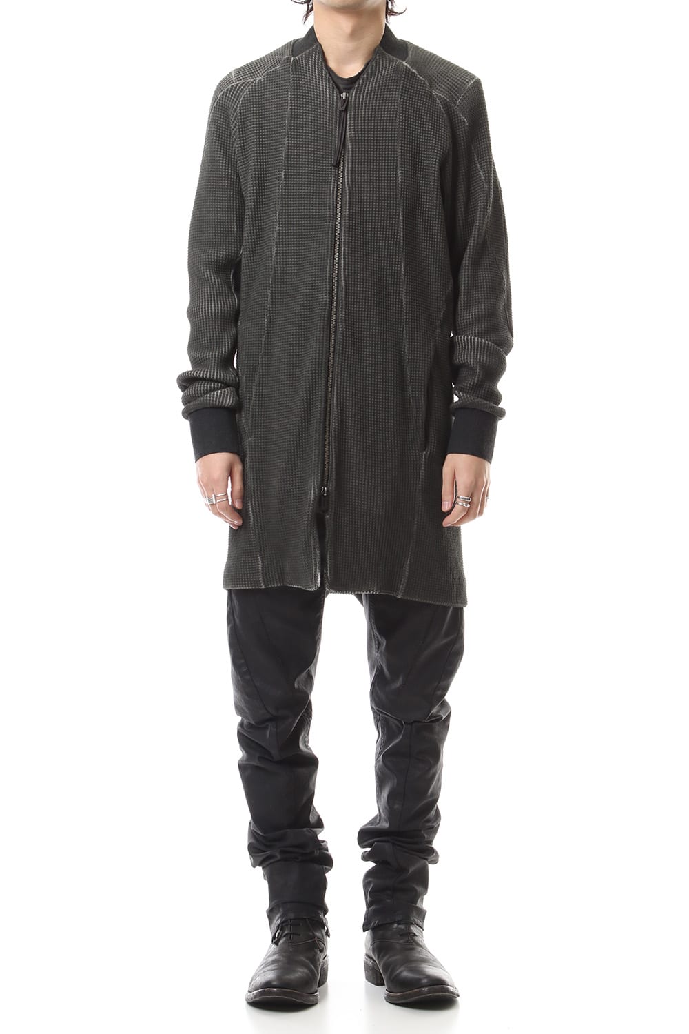 Heavy Waffle Long Bomber Cardigan