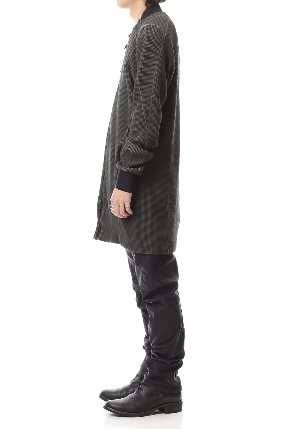 Heavy Waffle Long Bomber Cardigan