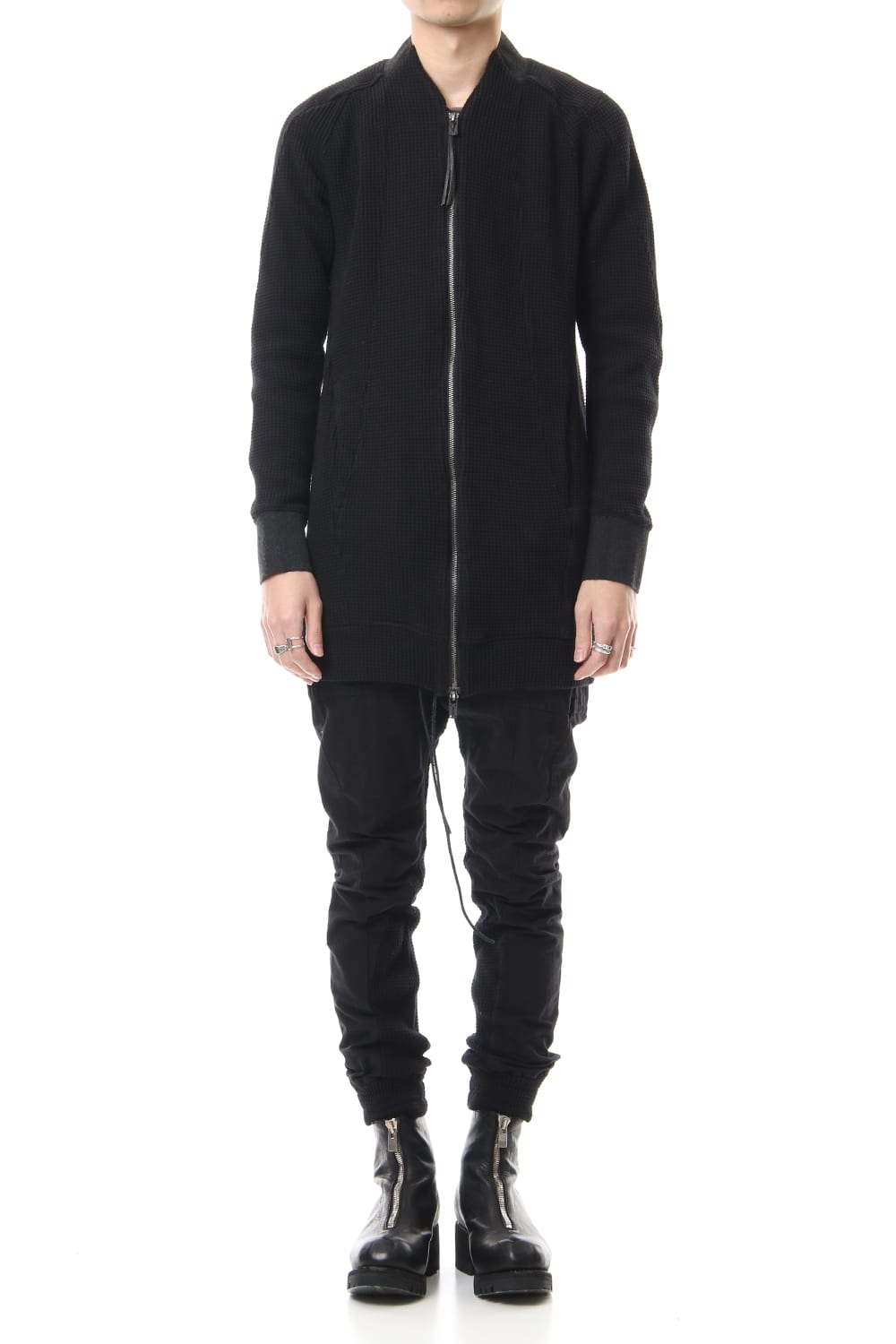 Heavy Waffle Long Bomber Cardigan