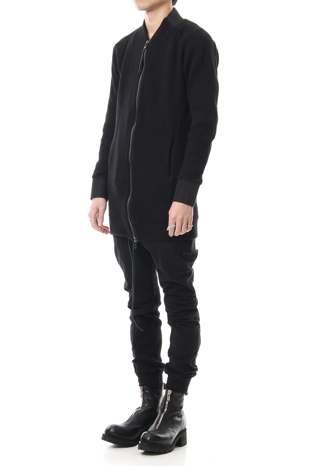 Heavy Waffle Long Bomber Cardigan