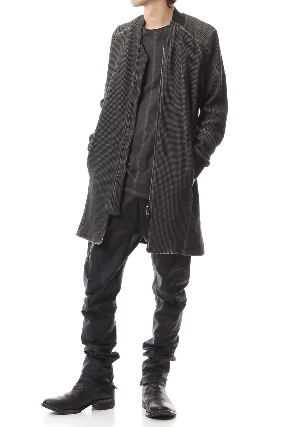 Heavy Waffle Long Bomber Cardigan