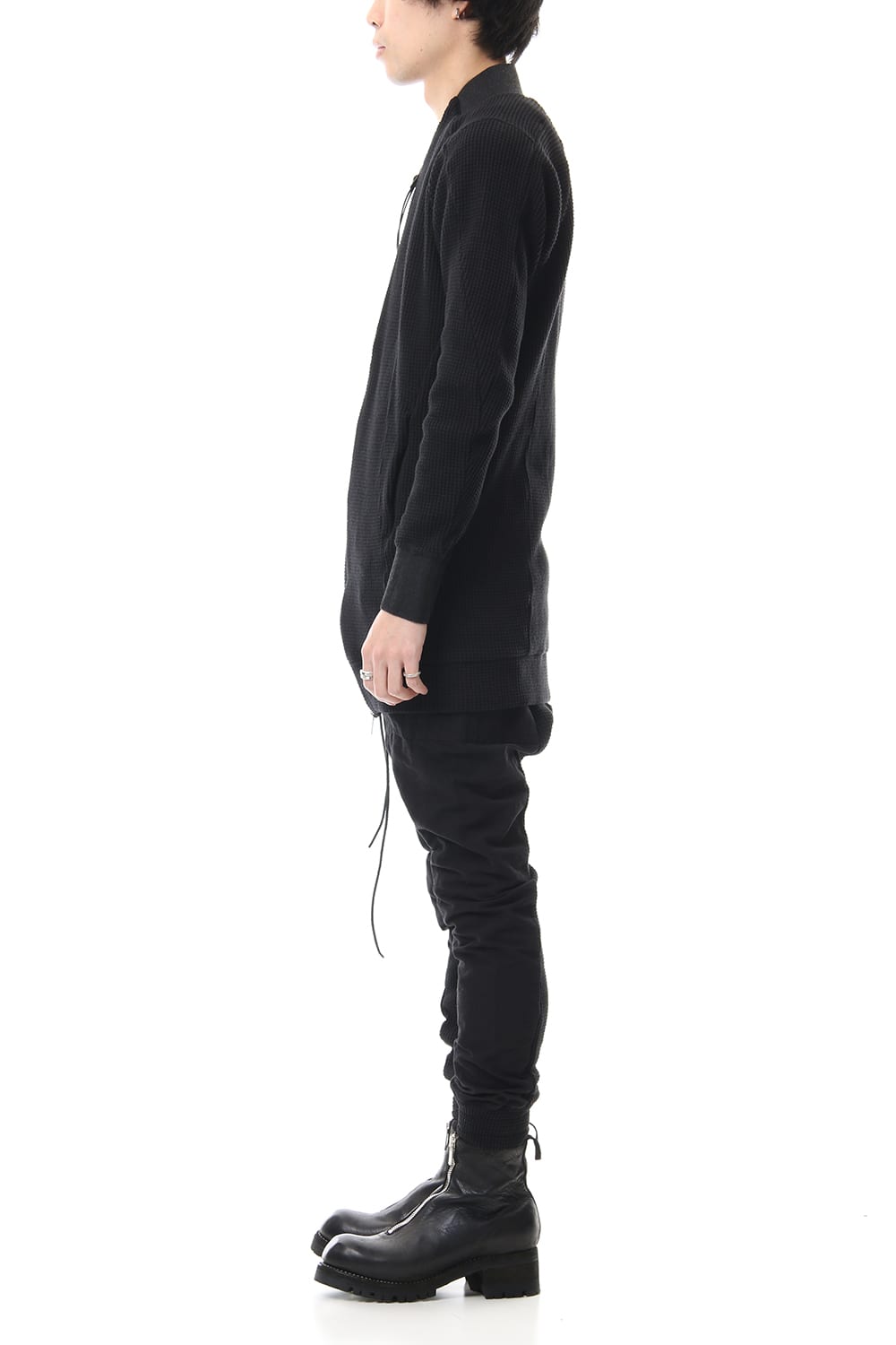 Heavy Waffle x Japanese Paper Mix Glo-Glon Combination Cold Dye Drop Crochee Jog Pants Black