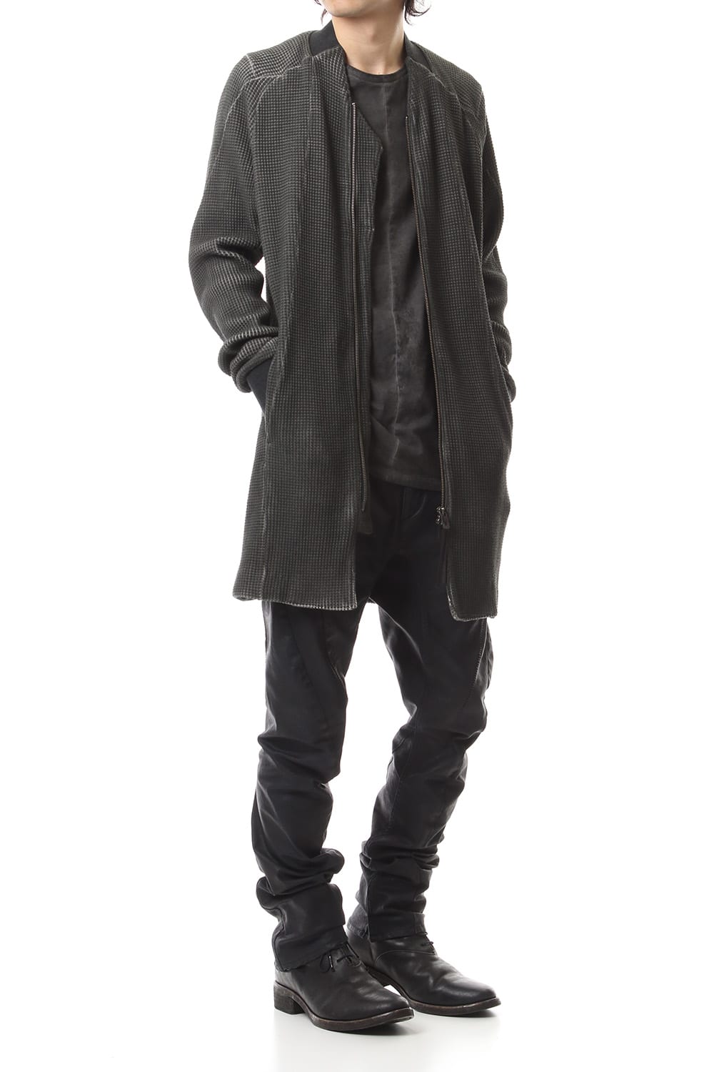 Heavy Waffle Long Bomber Cardigan