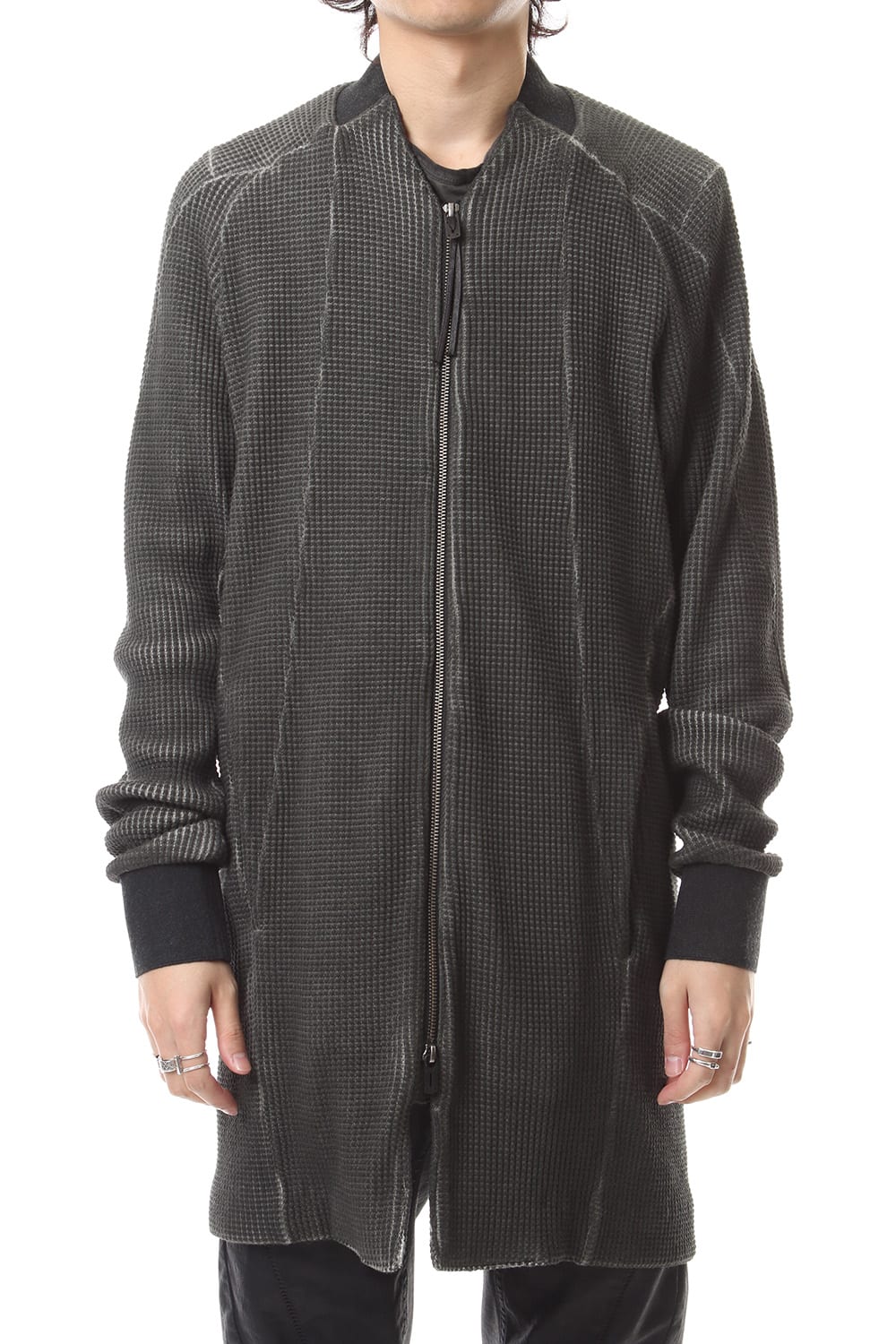 Heavy Waffle Long Bomber Cardigan