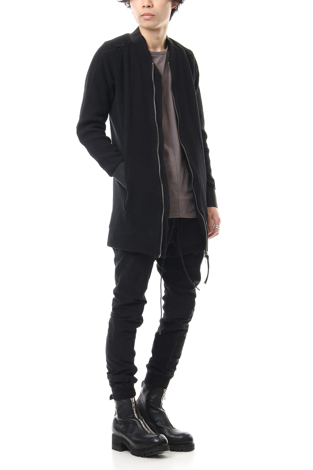 Heavy Waffle Long Bomber Cardigan