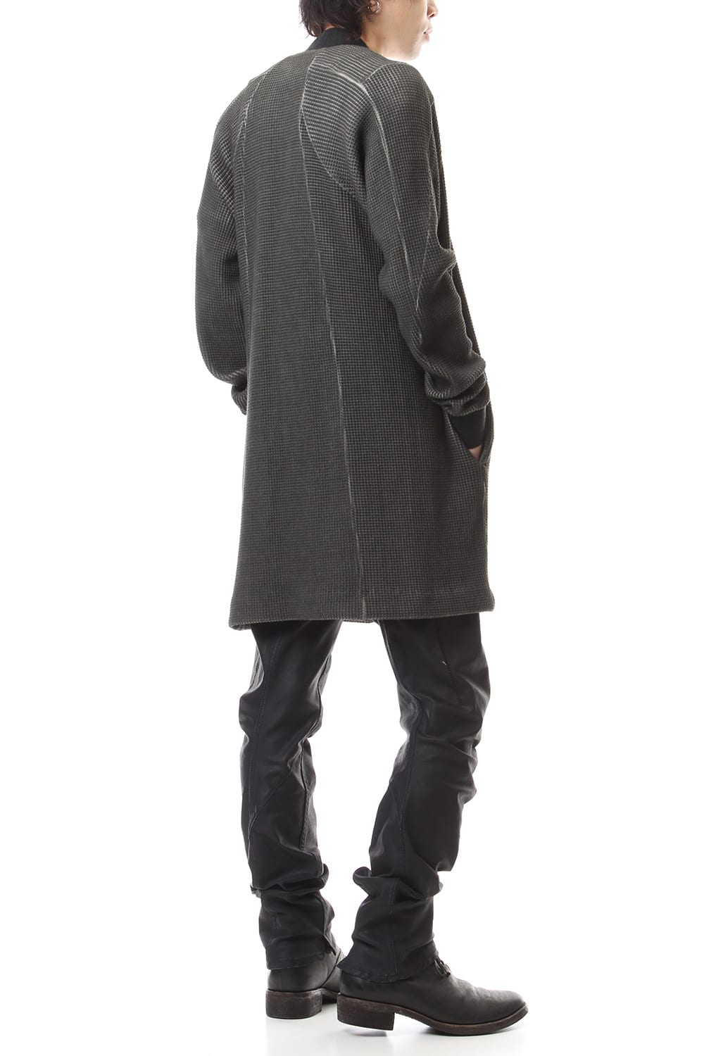 Heavy Waffle Long Bomber Cardigan