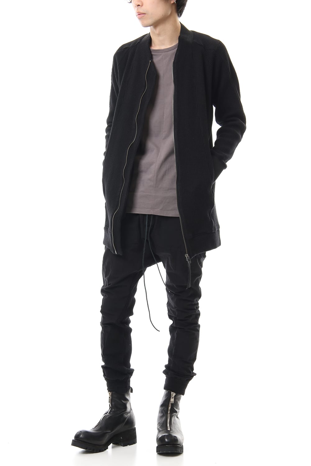 Heavy Waffle x Japanese Paper Mix Glo-Glon Combination Cold Dye Drop Crochee Jog Pants Black