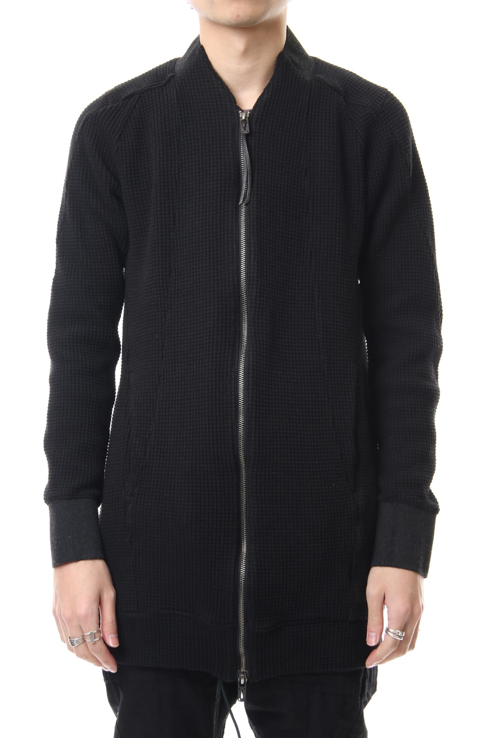 Heavy Waffle Long Bomber Cardigan