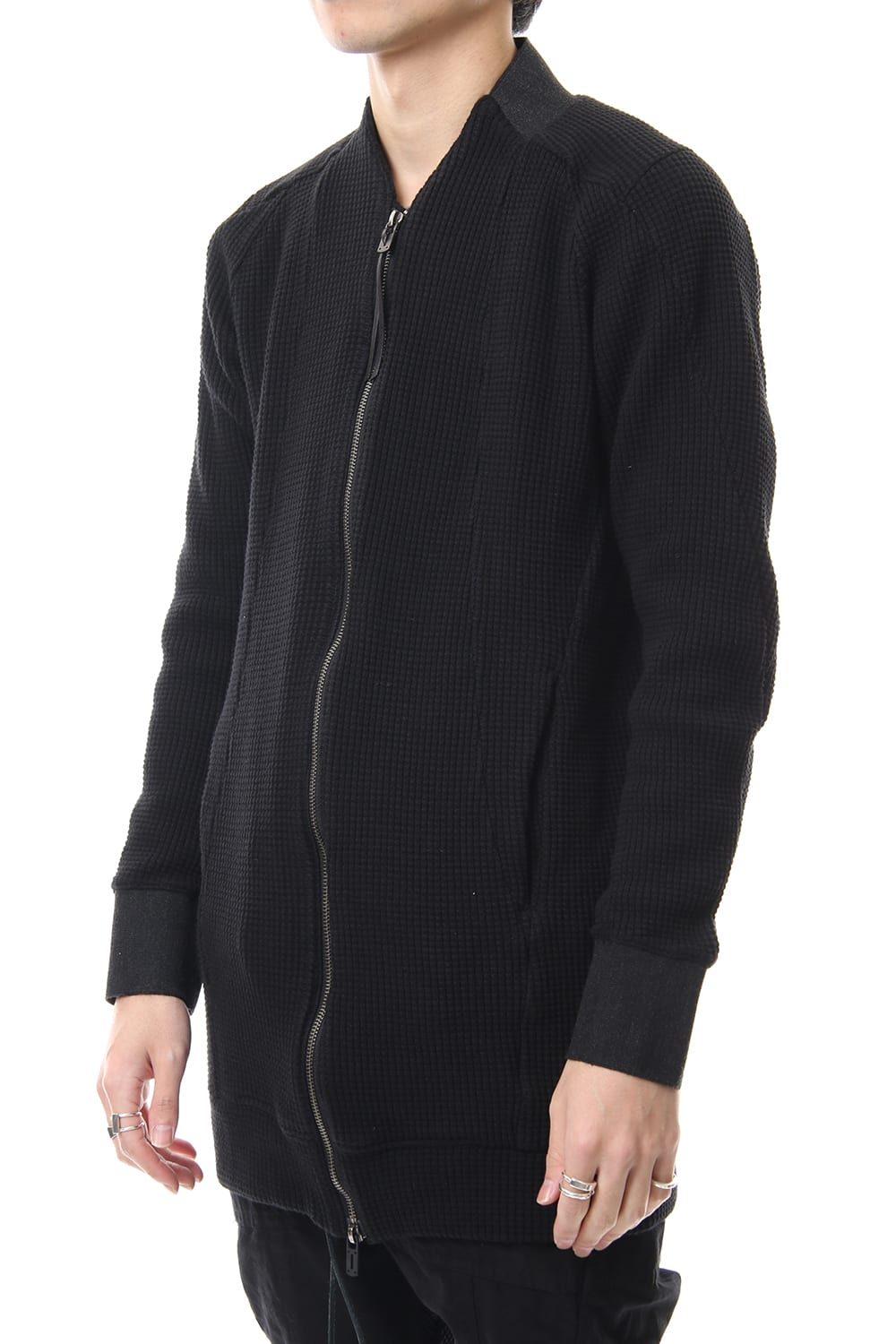 Heavy Waffle Long Bomber Cardigan