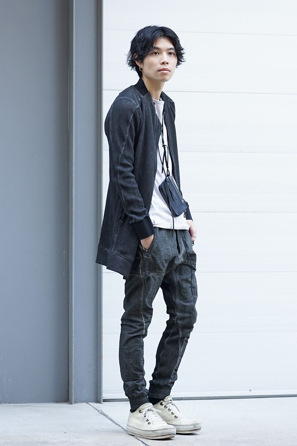 Heavy Waffle Long Bomber Cardigan