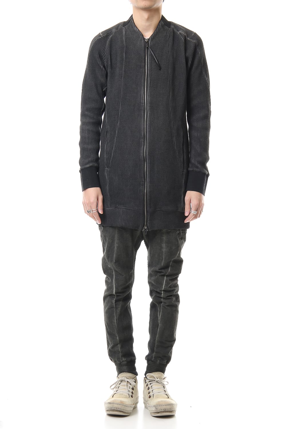 Heavy Waffle Long Bomber Cardigan