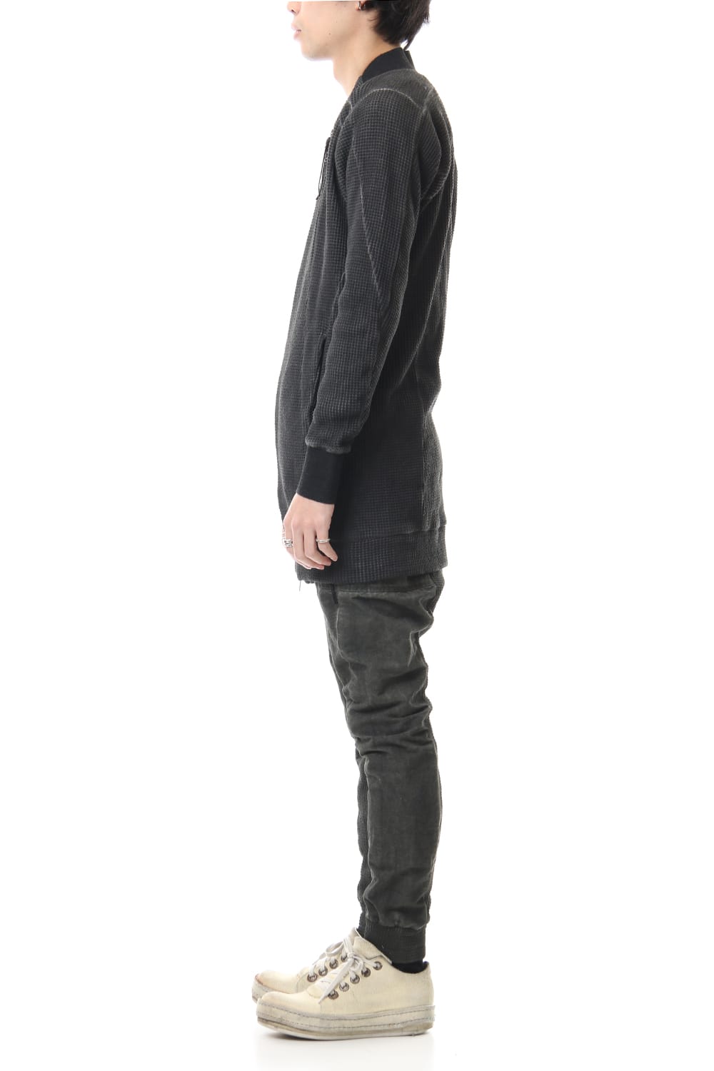 Heavy Waffle Long Bomber Cardigan