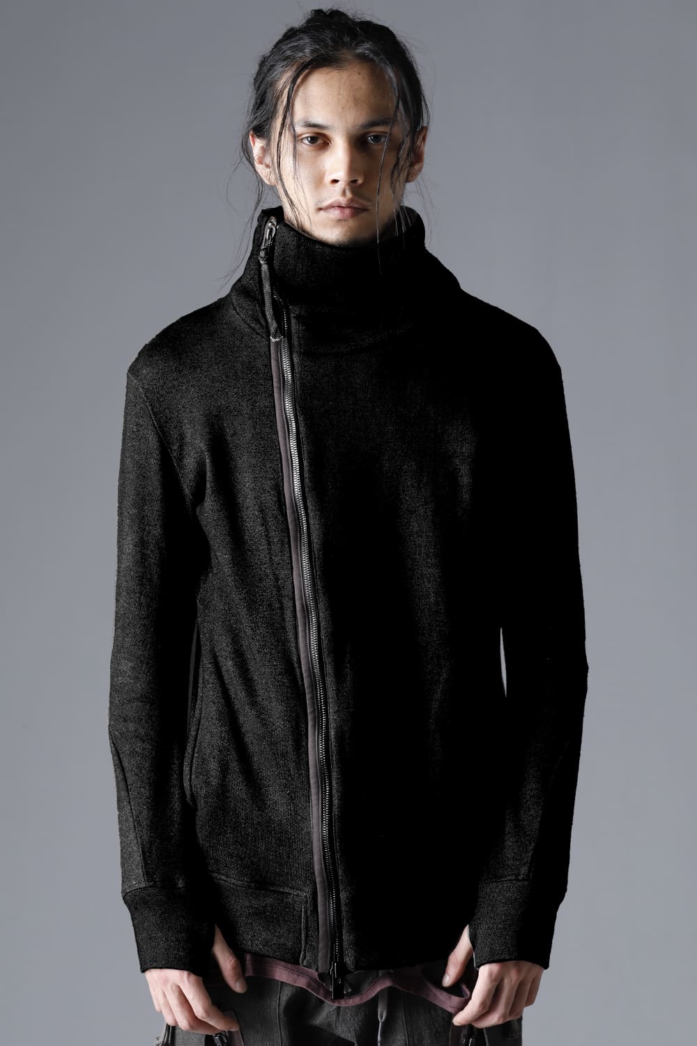 Untwisted Fleece-Lined Zip-up High-Neck Jacket Black