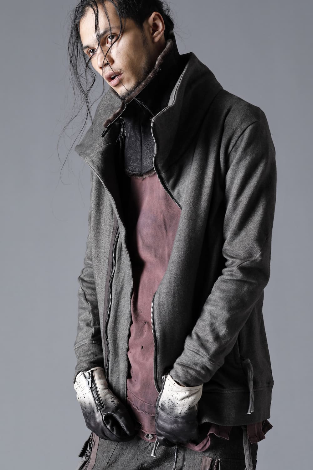 Untwisted Fleece-Lined Zip-up High-Neck Jacket Dust