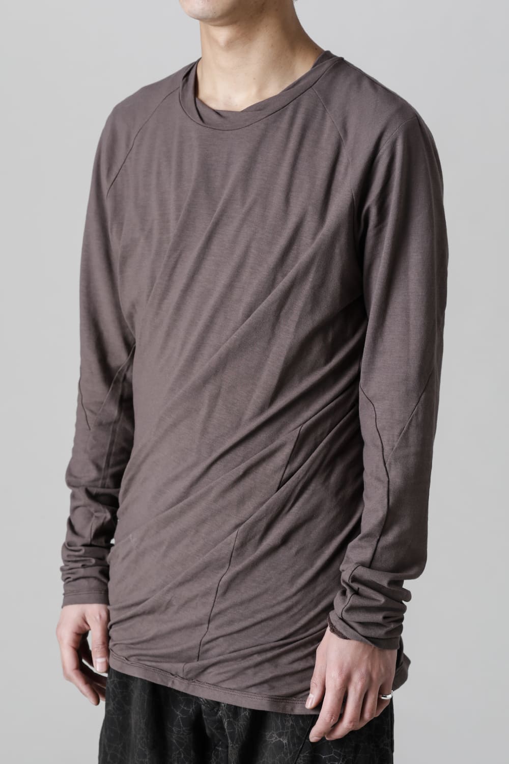 Strong Twist Light Cotton Jersey Twist Long Sleeve T-Shirt  Charcoal