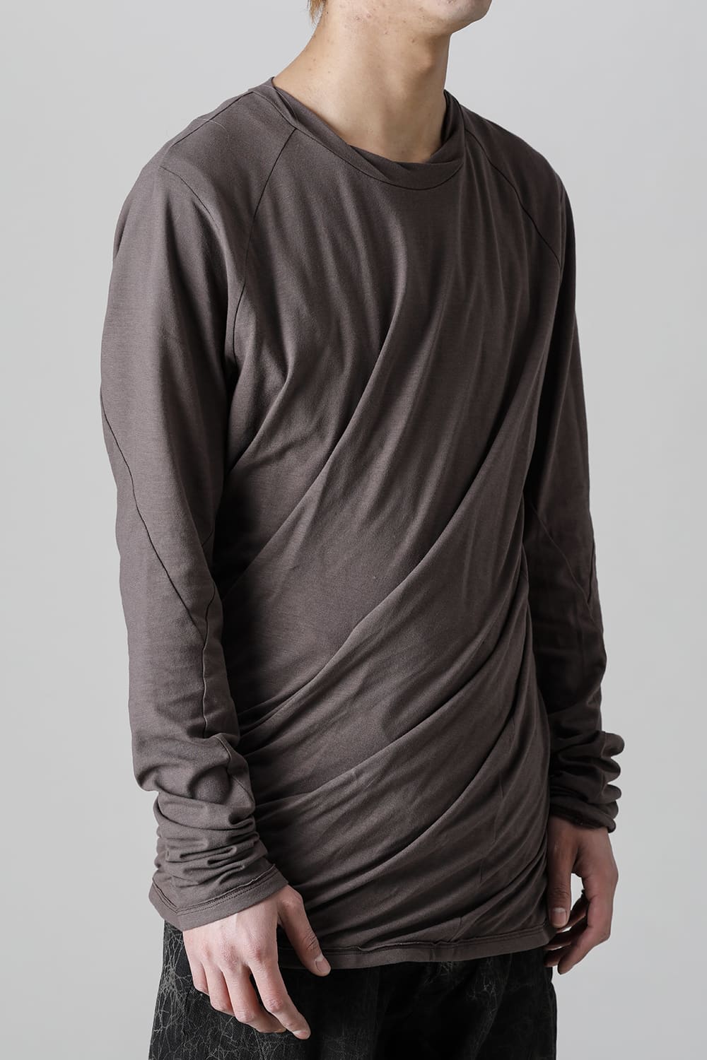 Strong Twist Light Cotton Jersey Twist Long Sleeve T-Shirt  Charcoal